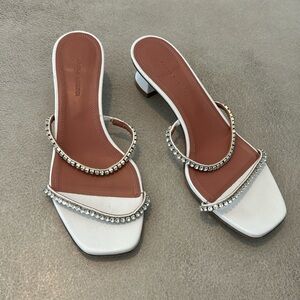 Amina Muaddi White Sandals with embellished straps